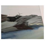 Large Framed Seaside Watercolor Painting