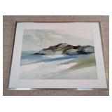 Large Framed Seaside Watercolor Painting