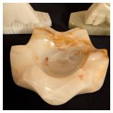 Vintage Carved Onyx Stone Bookends and Ashtray