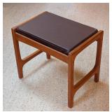 Vintage Teak and Brown Leather Footstool