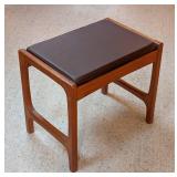 Vintage Teak and Brown Leather Footstool