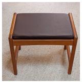 Vintage Teak and Brown Leather Footstool