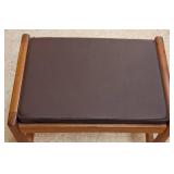 Vintage Teak and Brown Leather Footstool