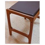 Vintage Teak and Brown Leather Footstool