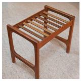 Vintage Teak and Brown Leather Footstool