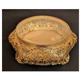 Vintage Gold Tone Filagree Casket Jewelry Box