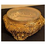 Vintage Gold Tone Filagree Casket Jewelry Box