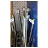 Assorted threaded rods and metal organizer.