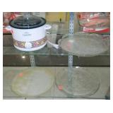 Rival Crock pot, (8 in. diam) and Glass Platters.