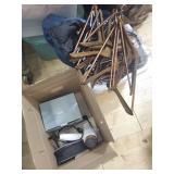 Assorted Household Items including Wooden Hangers, Hair Dryer, Blanket, and Humidifier