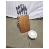 6-Piece Chef Knife Set with Wooden Block and Decorative Mini Bowls