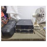 Panasonic Table Fan, Sanyo Turntable Record Player, and Panasonic Boombox