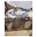 Home Decor Set with Vintage Table Lamp, Wicker Basket, Cushions, and Santa Throw Blanket
