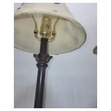 Pair of Decorative Table Lamps with Floral Shades and Set of 3 Tapestry Cushions