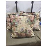 Pair of Decorative Table Lamps with Floral Shades and Set of 3 Tapestry Cushions