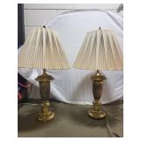 Pair of Vintage Stiffel Brass Table Lamps with Pleated Shades