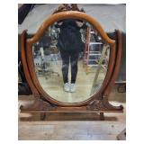Large Antique Wall Mirror with Ornate Wood Frame