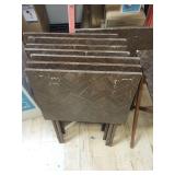 Set of 8 Vintage Wood Veneer TV Tray Tables