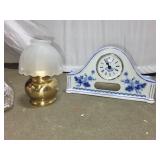 Set of Vintage Home Decor Items: Oil Lamps, Porcelain Clock, Table Lamp, and Wall Mirrors