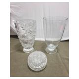Set of 3 Crystal Vases and 1 Lidded Bowl