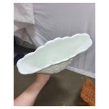 White Milk Glass Vase and Ornate Wooden Book Stand