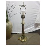 Brass Lamp, Ceramic Vase, and Artificial Orchid Set