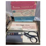Vintage Sewing Kit with Basket, Tracing Kit, and Pinking Shears
