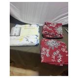 Set of Envogue Window Curtain Panels and Red Table Cloths