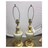 Pair of Vintage Brass and Porcelain Table Lamps