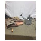 Vintage Hand-Crank Corn Sheller and Metal Watering Can