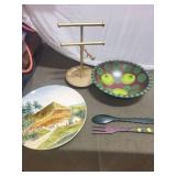 Collection of Decorative Plates, Bowl, Photo Frame, and Candlestick Assortment