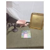 Collection of Decorative Plates, Bowl, Photo Frame, and Candlestick Assortment