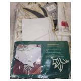 Set of Assorted Linens and Decor Items Including Embroidered Tableware and Mosque Tapestry