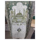 Set of Assorted Linens and Decor Items Including Embroidered Tableware and Mosque Tapestry