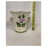 Hand-Painted Portuguese Floral Vase with Handles