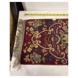 Vintage Burgundy Woven Tapestry with Floral and Geometric Design