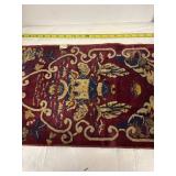 Vintage Burgundy Woven Tapestry with Floral and Geometric Design