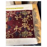Vintage Burgundy Woven Tapestry with Floral and Geometric Design
