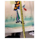 Pair of Hand-Painted Japanese Silk Artwork with Floral and Character Motifs