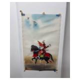 Vintage Asian Hand-Painted Silk Scroll with Horseman Design