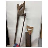 Collection of Vintage Hand Tools Including Saws and Clamps