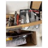 Assortment of Hand Tools and Hardware Including Clamps, Extension Cord, and Knife Set