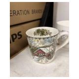 Collection of Vintage Mugs, Glass Bowl, and Porcelain Dish