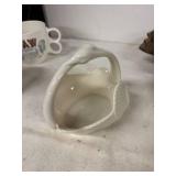 Collection of Vintage Mugs, Glass Bowl, and Porcelain Dish