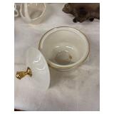 Collection of Vintage Mugs, Glass Bowl, and Porcelain Dish