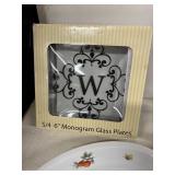 Assorted Ceramic Serving Pieces and Monogram Glass Plates