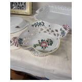 Assorted Ceramic Serving Pieces and Monogram Glass Plates