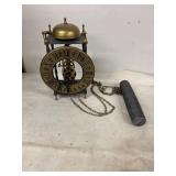 Antique Brass and Iron Wall Clock Movement with Chain and Weight