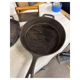 Collection of Vintage Cast Iron Cooking Skillets and Bacon Press