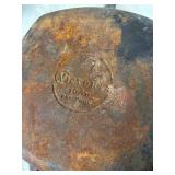 Collection of Vintage Cast Iron Cooking Skillets and Bacon Press